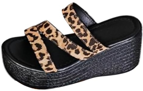 ZTFYKLIN Sandali Zeppa Tipo Mule Donna Ciabatte Estive con Plateau E Stampa Leopardata da Donna, Infradito Tacco A Spillo Bambina Chiuse Invernali (Khaki, 39) Ortopediche Sabot Casa Pantofole in