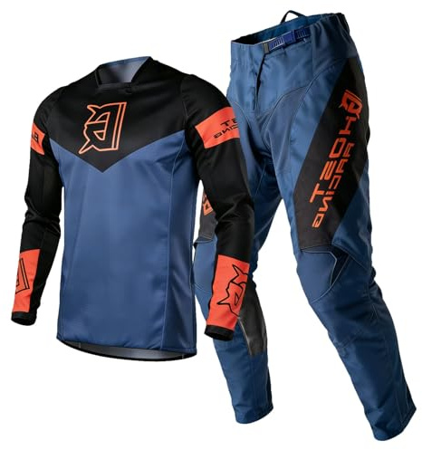 SHUOJIA Maillot MTB Pantalones de Camiseta de Motocross Traje Hombres Bicicleta Sucia Juego de Engranajes MX Mujeres Fuera del Camino Montando Adulta Ropa de Carrera (Blue,M)