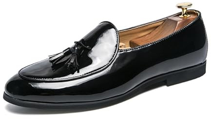 DXSYGMBN Mocassins à Glands Homme Chaussures Habillées en Cuir Verni Slip on Smoking Mariage Soirée Business Formel Oxford Casual Loafers
