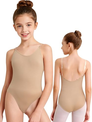 MOLLDAN Women and Girls Nude Leotard Seamless Camisole Undergarment with Adjustable Clear Straps(8A13)