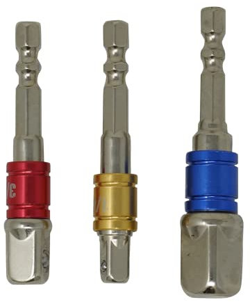 Dapetz ® 3 Pieces Impact Socket Adapter Drill Extension Colorful Set Hex Shank Power Drilling High Speed Nut Driver 1/4 - 65mm, 3/8 - 65mm and 1/2 - 72mm Drive