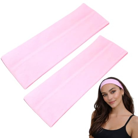 WESTEND CHOICE 7cm Wide Headbands 2 Pack Plain Stretchy Hairband Unisex Kylie Headband Bandeau Gym Exercise Headbands for Women & Men Soft Yoga Head Band (Light pink)