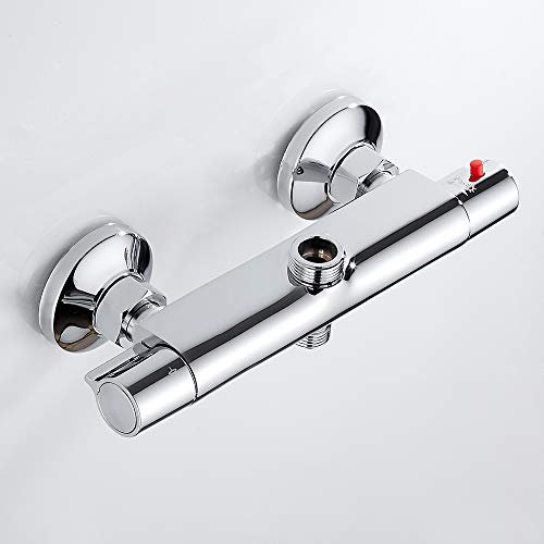 Mitigeur thermostatique pour douche, Mitigeur douche thermostatique 2 sorties laiton chromé, Robinet thermostatique anti-brûlure pour salle de bain