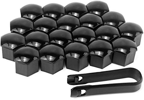 QWORK® 20 st bilhjulmutterskydd, inre sexkantig bredd 21 mm, universellt bilhjul dammskydd i plast med klämma för demontering, svart
