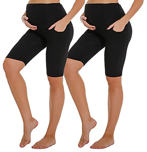 Mcilia Maternity Knee Length Short Leggings with Pockets 2-Pack