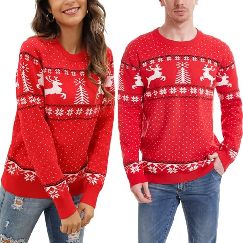Suéter de Navidad Mujer Jersey Navideño Sudaderas Navideñas Clásico Sweaters Christmas Pullover Punto Manga Larga Cuello Redondo Otoño Invierno