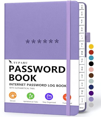 Password Book with Alphabetical Tabs – Hardcover Internet Address & Password Organizer – Password Keeper Notebook for Computer & Website – 5.2 x 7.6 (Lavender)