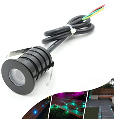 YASHIDA Black Waterproof RGB Recessed LED Deck Step Lights with Protecting Shell, in Ground Outdoor Landscape Lighting IP67,12 24V Low Voltage for Garden,Yard Steps,Stair,Patio,Floor, Decoration