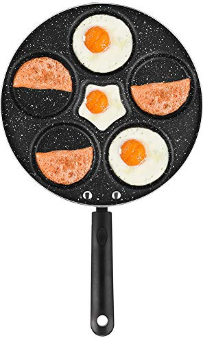5 runda hål aluminium stekpanna non-stick ägg matlagningspanna hem kök köksredskap för frukost för gasspis och induktionsspis, äggstekpanna, äggstekpanna, 5 runda hål aluminiumstekpanna