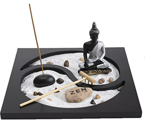 lachineuse - Porta incenso Buddha giardino giapponese - Decorazione Zen Interni Buddha - con sabbia, pietre e rateau - Decorazione Zen Meditazione - Oggetto decorativo asiatico - Idea regalo