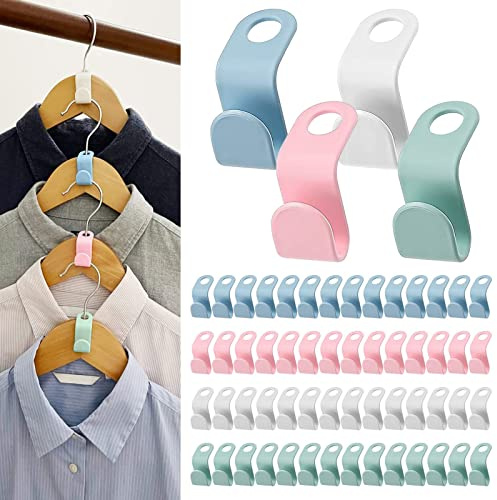 LFBEST 60 Pcs Hanger Hooks, Space Saving Hangers, Hanger Hero for Wardrobes | Wardrobe Storage Organiser, Clothes Hanger Connector Hooks for Garderobe Closet