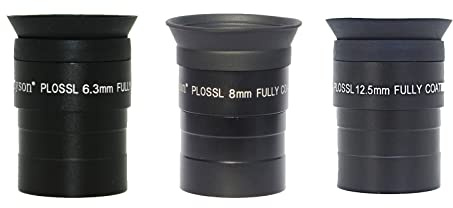 Juego de oculares de telescopio Plossl de 1.25 pulgadas, 6.3 mm, 8 mm, 12.5 mm, lente de telescopio óptico totalmente revestido, roscado para filtros de astronomía estándar de 1.25 pulgadas, cámara
