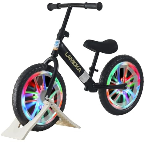 BSTSEL 12 Balance Bike For 2-6 Years Old Stride Walking Bike, With Adjustable Handlebar And Seat Wheel With Light No Pedal Training Bicycle Flat-Free Tires (12 inch Black)