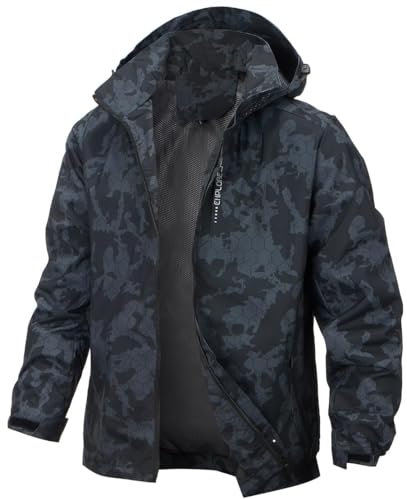 PADOLA Herren Jacke Herren Übergangsjacke Wasserdichte Regenjacke Windbreaker Windjacke Camouflage Softshelljacke Bomberjacke leichte Sommerjacke (6255 Schwarz M)