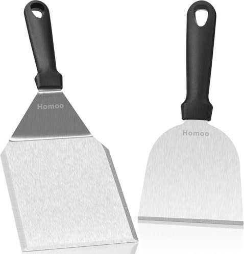 Homoo Grillspachtel-Set aus Edelstahl, Spatel-Set mit großem Grillspachtel zum Zertrümmern von Burgern Set, Edelstahl Burger-Set, Teppanyaki-Zubehör, plancha spachtel, grill zubehör, pizza spachtel