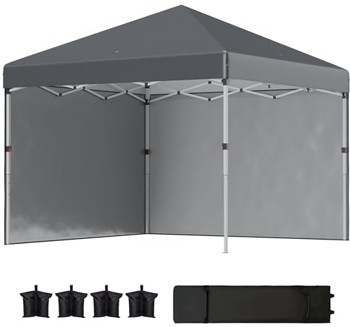 Outsunny Fällbar paviljong 2,97 x 2,97 m, paviljong med sidoväggar, campingtält med UV-skydd, festtält med sandsäck, trädgårdspaviljong, popup-tält för terrass, stål, mörkgrå