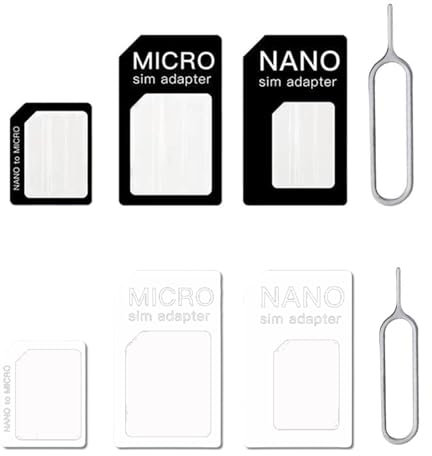 FirSea 2 Juegos Kit Adaptador de Tarjeta SIM Incluye Adaptador Nano sim/Adaptador Micro sim/Aguja/Hoja Almacenamiento Kit convertidor estándar 4 en 1 con Bandeja de Acero expulsar Pin（Negro+Blanco）