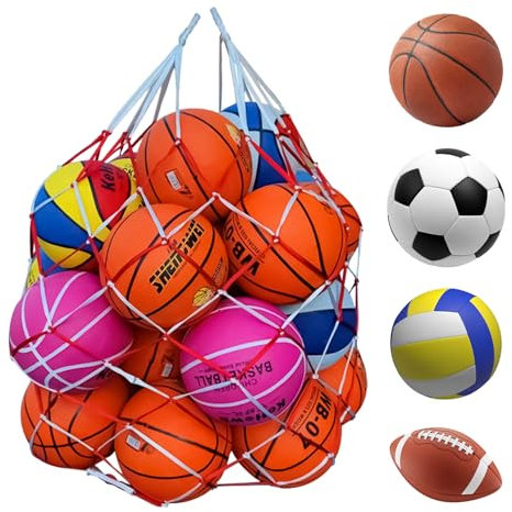 Ballnetz zum Aufhängen,Ballnetz für 10 Bälle-15 Bälle,Farbiges Ballnetz,Große Bälle Aufbewahrung Gear,Tragbare Ball Aufbewahrung,PU-Material Balltasche für Bälle Fußball Basketball Volleyball Handball