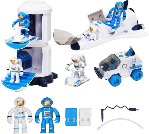 Siairo Fusée Jouet Espace pour Enfants, Navette Spatiale de vaisseau spatial avec effets de lumière et de son, jouet pour garçons et filles, kit de jeu d'exploration d'astronautes
