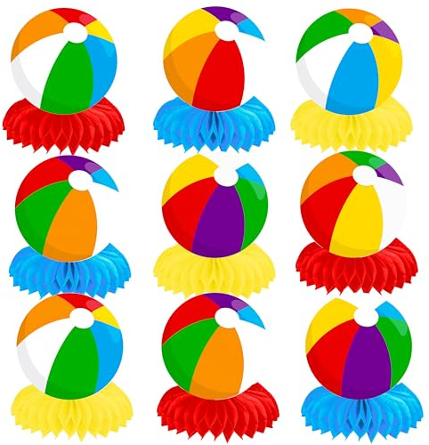 12pcs Beach Ball Honeycomb Centerpieces Summer Beach Theme Centerpiece Decorations for Table Beach Birthday Party Decorations for Pool Party Summer Theme Party Baby Shower Supplies