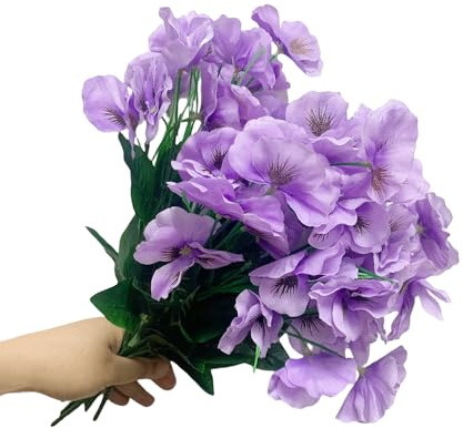 DODXIAOBEUL 6 buntar konstgjorda silkesblommor 33 cm falska penséer UV-beständiga plastväxter för hem bröllop trädgård veranda bord bordsuppsatser inomhus utomhus dekor, lila