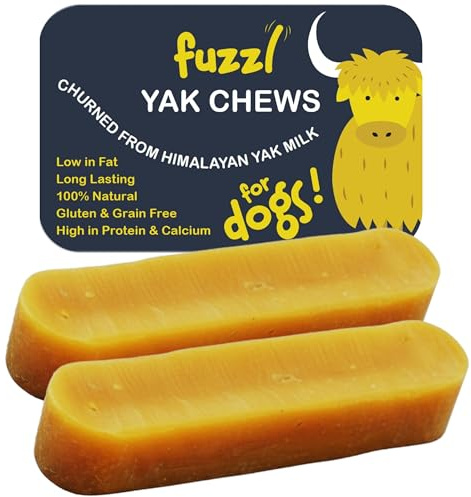 Fuzzl Peanut Butter Yak Chews for Dogs 2 Pack - Natural Dog Treats With Himalayan Milk - No Hide Food, Long Lasting Dental Sticks and Chews
