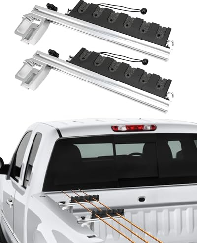 Krysolad Truck Bed Fishing Rod Holder, Adjustable Aluminum Clamp, Holds 6 Rods, Compatible with Trucks & Boats