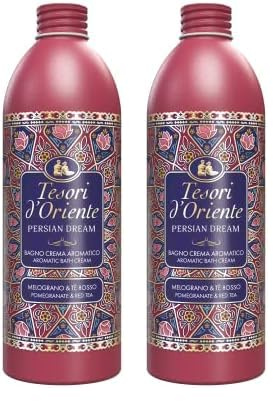 Tesori d'Oriente - Bagno Crema Persian Dream, Bagnoschiuma dalle Note di Melograno e Tè Rosso, Azione Antiossidante, Deterge e Nutre la Pelle in Profondità, 500ml (Confezione da 2)
