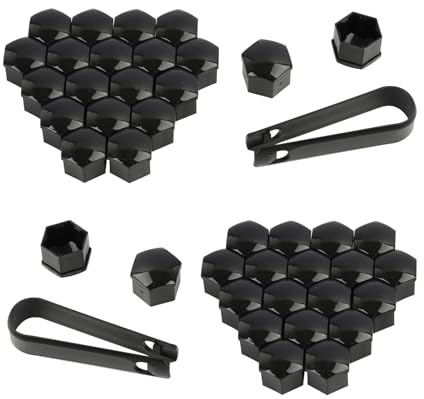 kwinfei 40 Pièces Capuchons d’Écrous de Roue 17mm, Cache Écrou Hexagonal Noir avec Outils de Retrait, Cache Boulon et Cache Vis de Roue pour Voiture, Cache Moyeu en Plastique Durable pour Pneus Auto