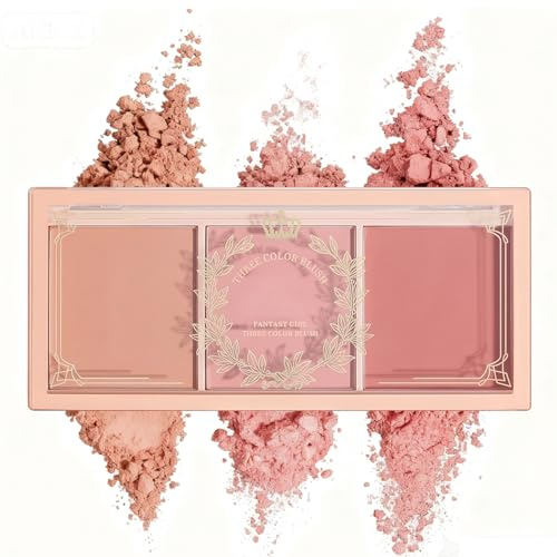 Natural Matte 3-Color Blush Palette with Brush | Blushers for Cheeks Make Up with Blush Powder – Cute Makeup Blusher for Daily/Party Looks, Buildable & Long-Lasting Pigment (Pink)