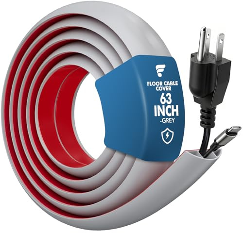 shinfly Kabelkanal golv, 1,6 m grå, golv kabelkanal självhäftande | Flexibelt PVC-golvkabelskydd, kabelbrogolv, kabelskydd, kabelkanal utomhus för hem, kontor 17 mm (B) x 10 mm (H)