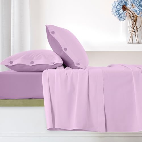 Ruggeri - Completo Letto - 100% Cotone di Alta Qualità Morbido e Traspirante | 2 Federe + 1 Lenzuolo con Angoli + 1 Lenzuolo Sopra | Collezione Everyday (Lilla, Matrimoniale)