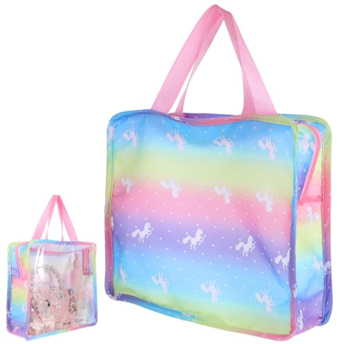 Veemoon Doll Accessories Hand Bag, Baby Doll Clothes Tote Bag with Zipper Clear Rainbow Babydolls Handheld Ornginzer for Dollhouse Supply Clothes Diaper, 8.6 × 9.6 × 3.1 Inch