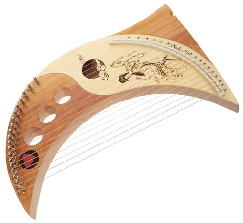 HAMPPLIES Arpa de Lira de Madera Maciza de 19 Cuerdas Instrumento Musical Retro Caja Tipo Luna Incluye Púas y Barra de Afinación Adecuado para Principiantes y Amantes Color