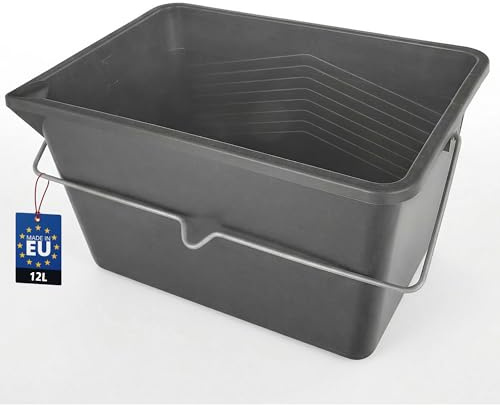 BAKOKI Secchio per vernice, 12 l, quadrato, in plastica, con manico in metallo e bordo di fusione, stabile, rettangolare e leggero, ideale per ristrutturazione, giardino e pulizia