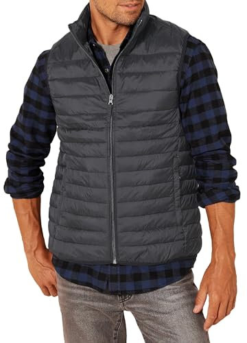 Amazon Essentials Herren Leichte, Wasserbeständige Pufferweste, Verstaubar, Schwarz, XL