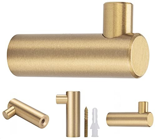 4er Pack, Gold Dekorative Wandhaken aus Gebürstetem Messinghaken, 50 mm x 30 mm, für Badezimmer, Bekleidungsgeschäft, Hotel, Café, Hut, Kleiderhaken Handtuchhaken Kleiderbügel Wand Montiert (L-förmig)