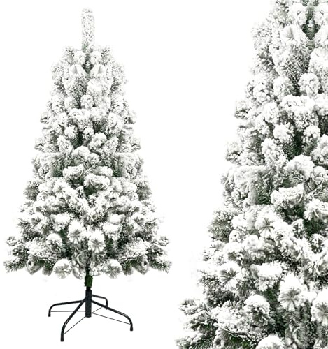 OZAVO Sapin de Noël Blanc Enneigé Touffu Petit Artificiel Arbre Sapins Naturel Support en Métal pour Décor de Jardin Maison Mini 120 cm