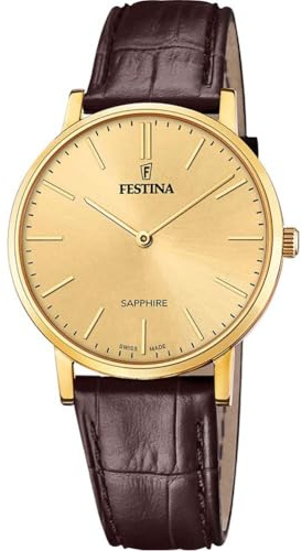 Festina Swiss Made Reloj Hombre Analógico de Cuero Marrón