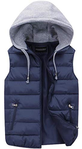 WIEAYUMEI Homme Doudoune sans Manches pour Fomme avec Capuche Poches Zippées Gilet Matelassé Léger pour la Randonnée Bleu Marine XL