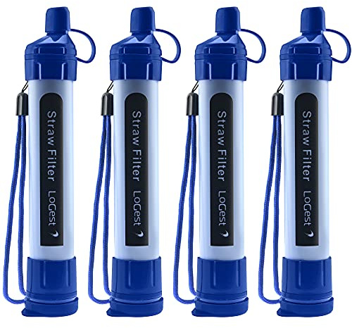 Logest 4 Pack Water Filter Straw - Portable, Compact, Multipurpose Water Purification Device for Emergency Kits, Outdoor Activities, Camping, Travel
