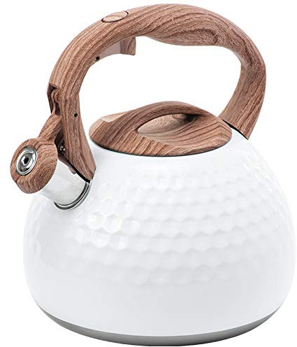 LZYANG Hervidor de Silbato Hervidor de Agua para Estufa Hervidor de café Hervidor de Acero Inoxidable Apto para Estufa de gas Cocina de Inducción Duradero 2,8 Litros (Blanco)