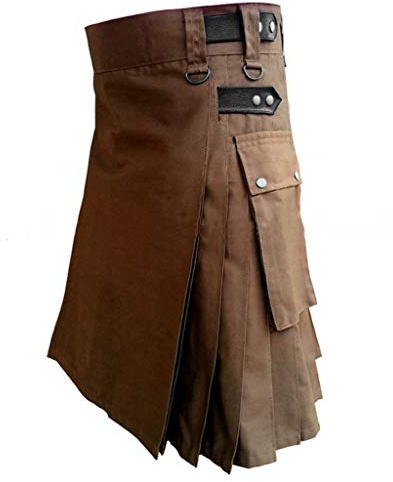 Beokeuioe Uomini Tradizionale Kilt Uomini Moda Gonna scozzese Nuovo Gonna Utility Maschio Classico Retro Gonna Medievale Scozia Gonne a pieghe Giunzione Kilt scozzese, c marrone., M