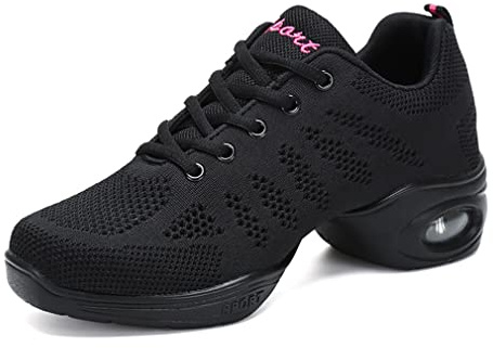 Zapatillas Jazz Zapatillas de Danza Moderna para Mujer Señoras de Encaje hasta Zapatillas de Deporte Transpirable de Baile de salón de Zapatos de Baile al Aire Libre
