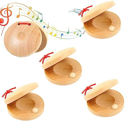 Sunshine smile 4 Stück Kastagnetten,Fingerkastagnetten,Kastagnetten aus Holz,Kastagnette für Kinder,Musikalisches Schlaginstrument Spielzeug,Hölzerner Rhythmus-Mini Kastagnette für Kleinkinder Kinder