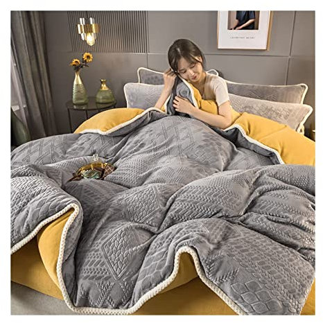 Bettwäsche set Heimtextilien, Winter, warmes Korallen-Fleece-Bettwäsche-Set mit Bettlaken, Kissenbezug, Bettbezug, 4-teiliges Tröster-Plüsch-Bettbezug-Set Bettzeug ( Color : C , Size : 1.8m 2.0m bed 4