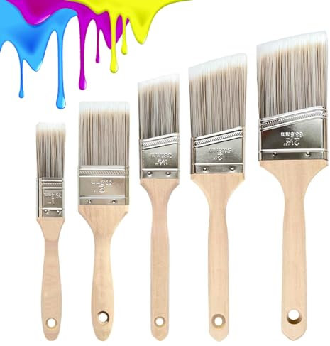 5-Piece Paint Brush Set,Paint Brush Set Decorating,Pro Angled Paint Brush, Paint Edger & Paintbrushes for Decorating, Quality Synthetic Bristle Brushes for Precision & Control
