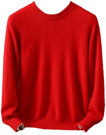 Maglione da uomo 100% cachemire di visone tinta unita con girocollo, a maniche lunghe, in maglia, Rosso, 3XL