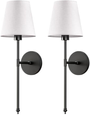 PRIDOLA Set of 2 Wireless Wall Sconces - Stick-On or Screw Mount for Easy Installation with Rechargeable LED Bulbs, Remote Controlled, Adjustable Brightness & Warmth, Living Room Wall Decor (Black)