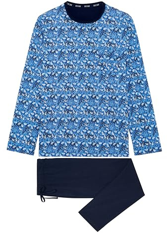 HOM Pyjama Long Vibe Juego de Pijama, Parte Superior: Estampado de Cachemira sobre Fondo Camufalge en Gradiente Azul Bajo: Marina Lisa, M para Hombre